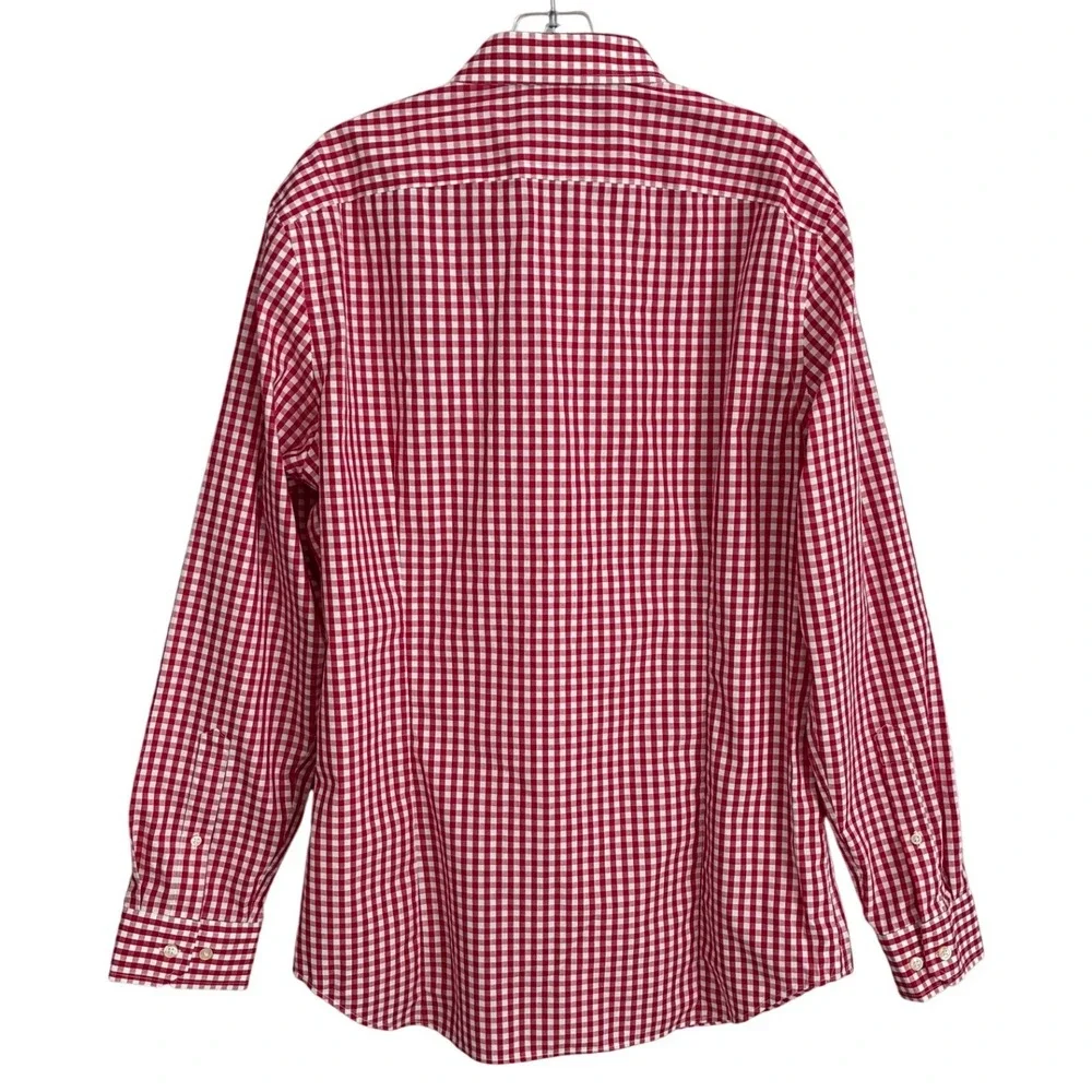 Banana Republic Mens Red Gingham Non Iron Tailored Slim Fit Shirt Large 16-16.5
